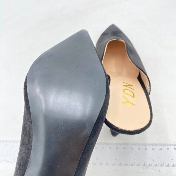YDN Black Suede Cone Heel Pointed Toe Slide Mules Slip on V Cut Slide Sandals - Picture 6 of 8